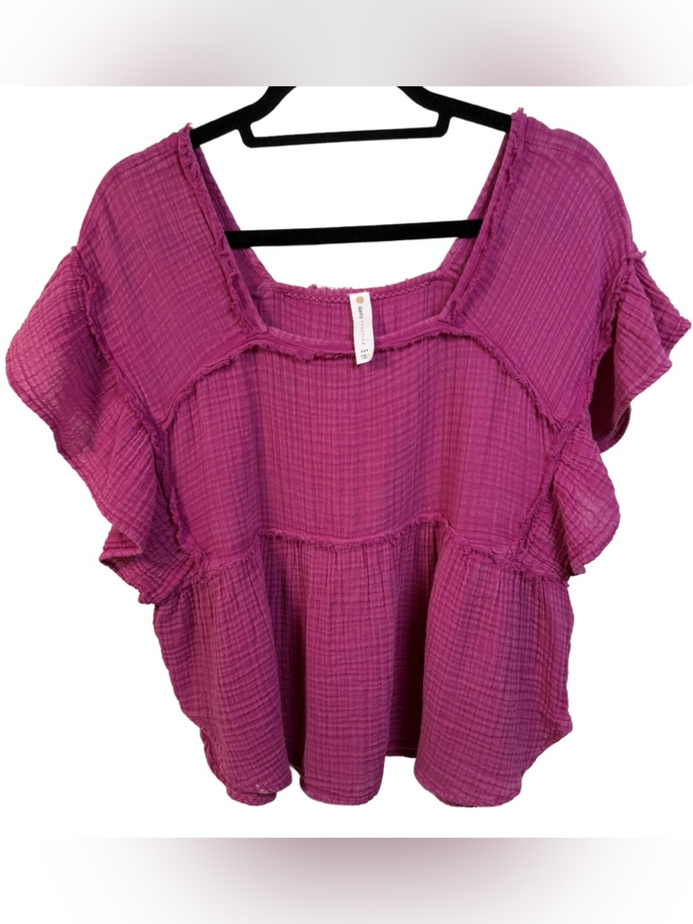 Anthropologie Daily Practice Gauzy Flutter-Sleeve Blouse in Magenta
